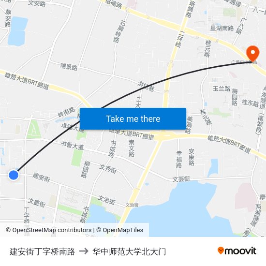 建安街丁字桥南路 to 华中师范大学北大门 map
