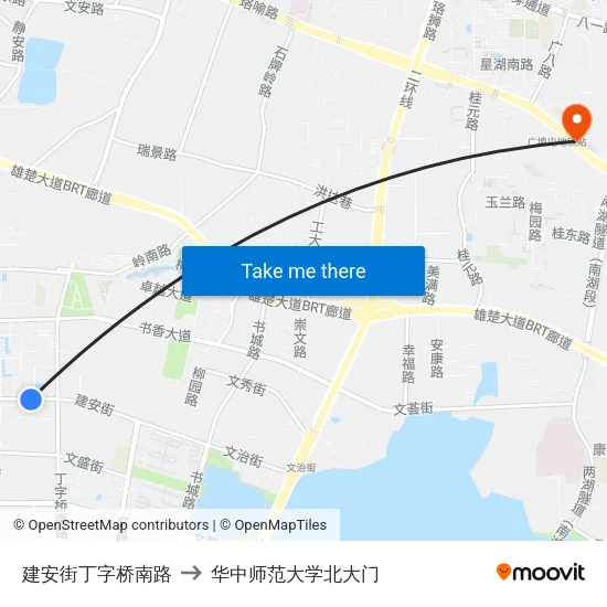 建安街丁字桥南路 to 华中师范大学北大门 map