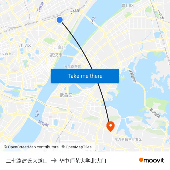 二七路建设大道口 to 华中师范大学北大门 map