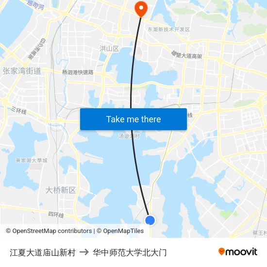 江夏大道庙山新村 to 华中师范大学北大门 map