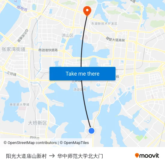 阳光大道庙山新村 to 华中师范大学北大门 map