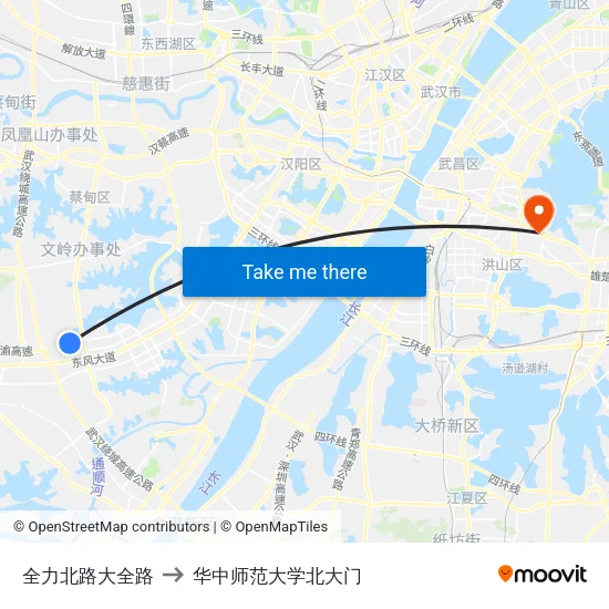 全力北路大全路 to 华中师范大学北大门 map