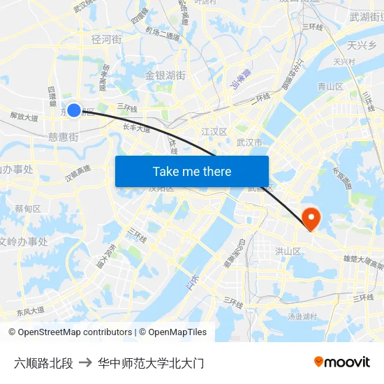 六顺路北段 to 华中师范大学北大门 map