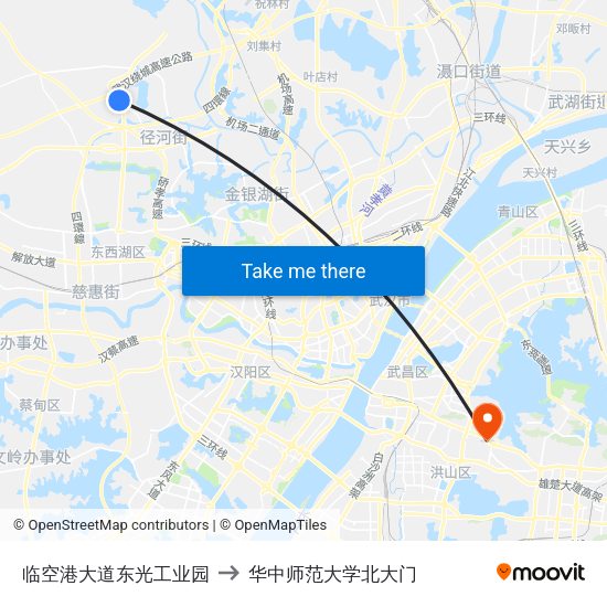 临空港大道东光工业园 to 华中师范大学北大门 map