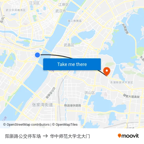阳新路公交停车场 to 华中师范大学北大门 map