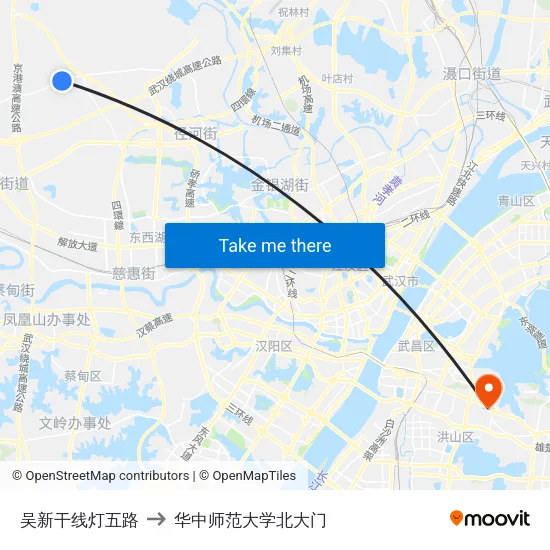 吴新干线灯五路 to 华中师范大学北大门 map