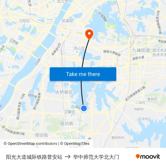 阳光大道城际铁路普安站 to 华中师范大学北大门 map