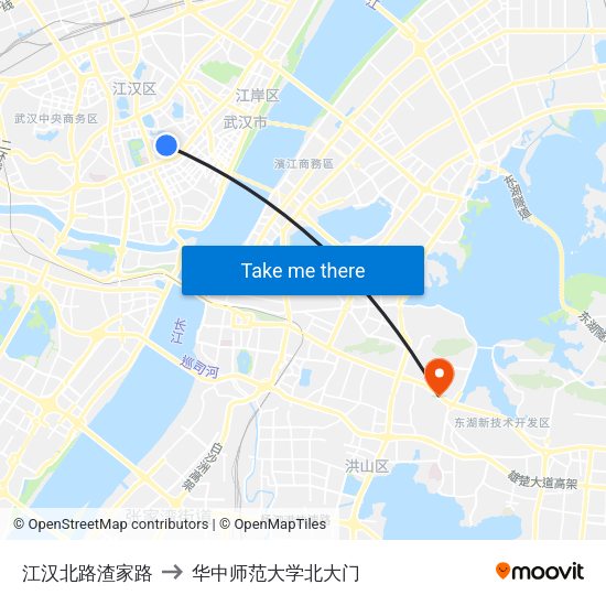 江汉北路渣家路 to 华中师范大学北大门 map