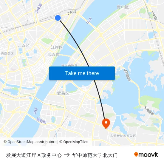 发展大道江岸区政务中心 to 华中师范大学北大门 map