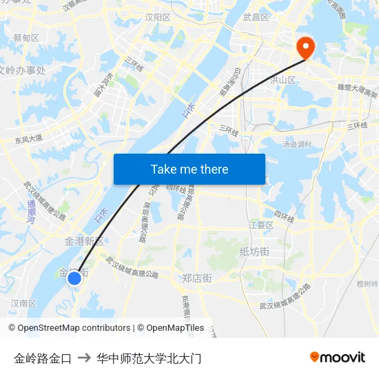 金岭路金口 to 华中师范大学北大门 map