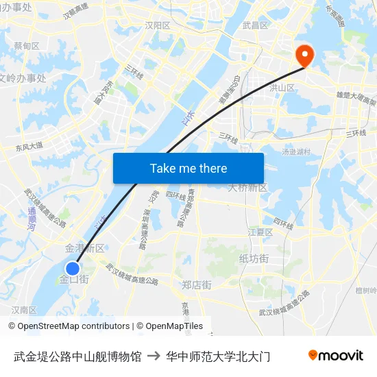 武金堤公路中山舰博物馆 to 华中师范大学北大门 map