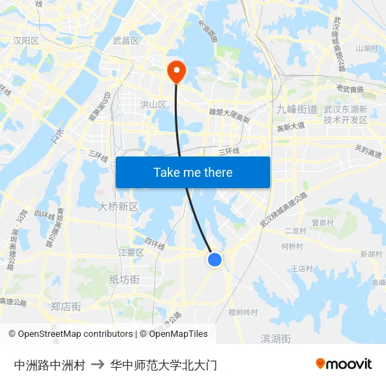 中洲路中洲村 to 华中师范大学北大门 map