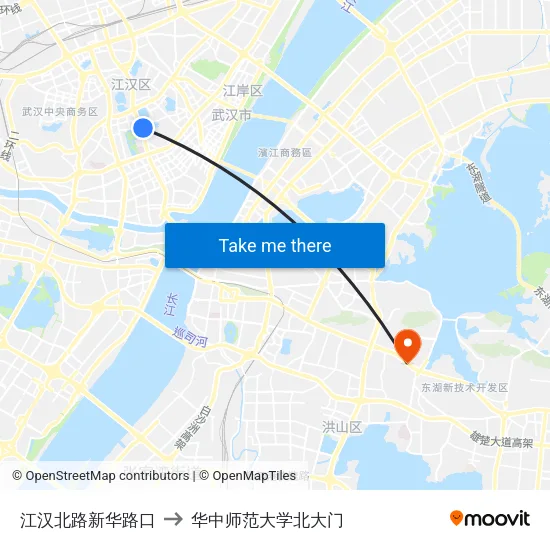 江汉北路新华路口 to 华中师范大学北大门 map