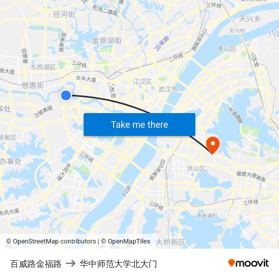百威路金福路 to 华中师范大学北大门 map