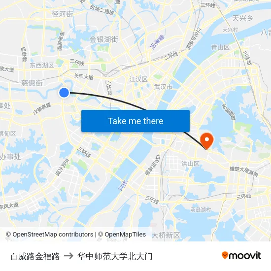 百威路金福路 to 华中师范大学北大门 map