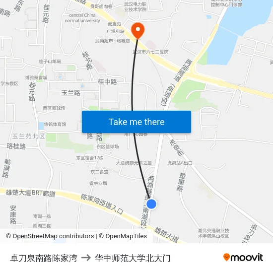 卓刀泉南路陈家湾 to 华中师范大学北大门 map
