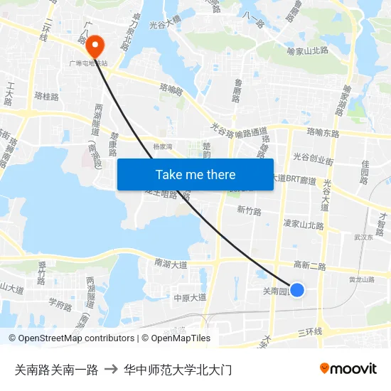 关南路关南一路 to 华中师范大学北大门 map