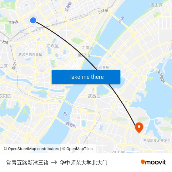 常青五路新湾三路 to 华中师范大学北大门 map