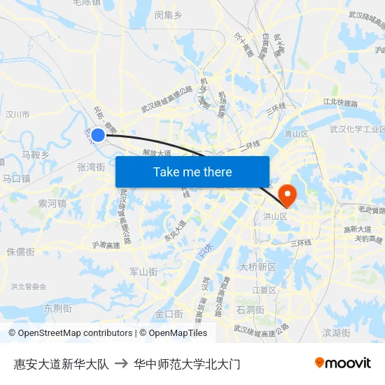 惠安大道新华大队 to 华中师范大学北大门 map