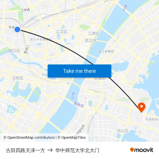 古田四路天泽一方 to 华中师范大学北大门 map