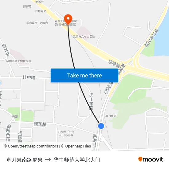 卓刀泉南路虎泉 to 华中师范大学北大门 map