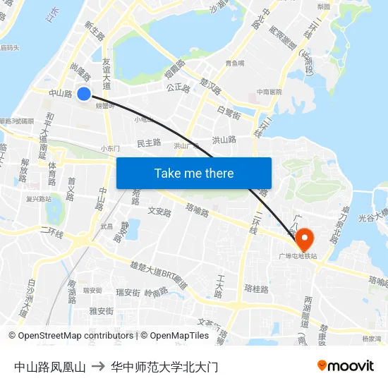中山路凤凰山 to 华中师范大学北大门 map