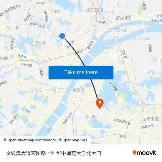 金银潭大道宏图路 to 华中师范大学北大门 map