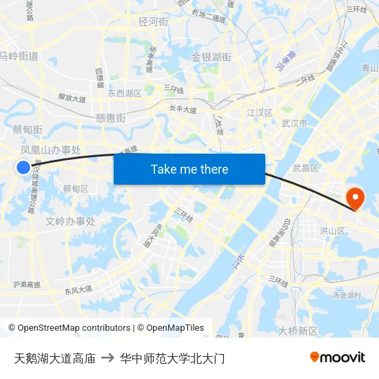 天鹅湖大道高庙 to 华中师范大学北大门 map
