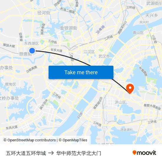 五环大道五环华城 to 华中师范大学北大门 map