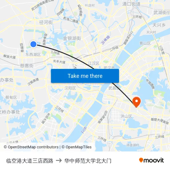 临空港大道三店西路 to 华中师范大学北大门 map