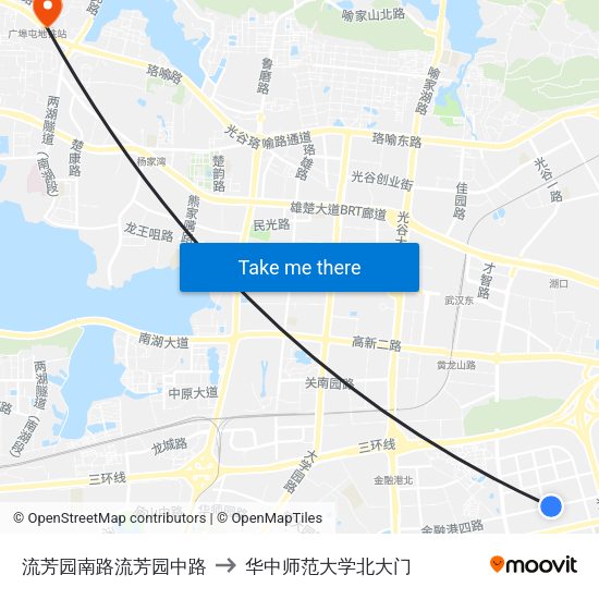 流芳园南路流芳园中路 to 华中师范大学北大门 map