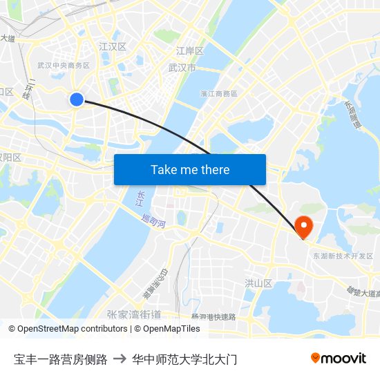 宝丰一路营房侧路 to 华中师范大学北大门 map