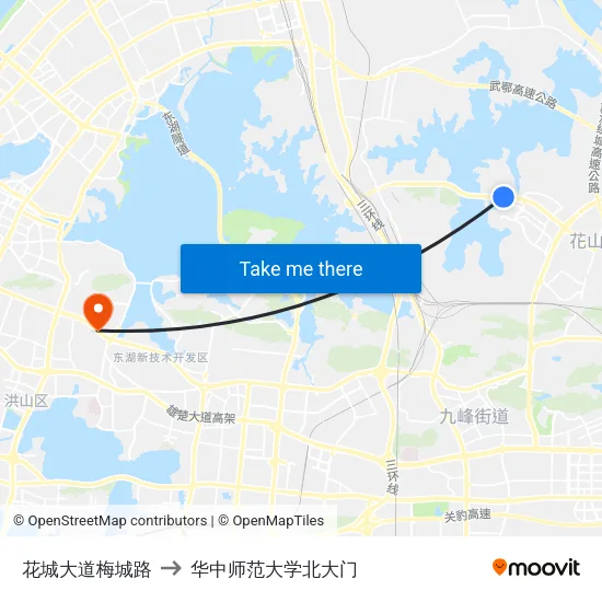 花城大道梅城路 to 华中师范大学北大门 map