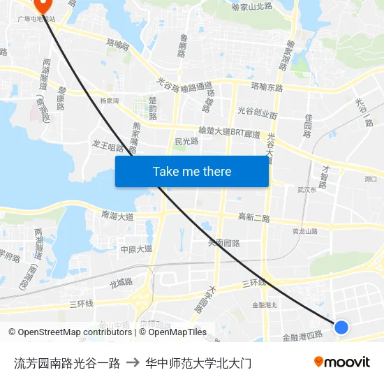 流芳园南路光谷一路 to 华中师范大学北大门 map