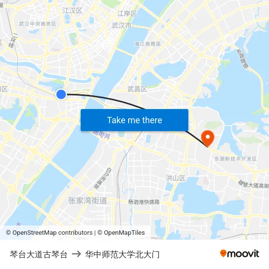 琴台大道古琴台 to 华中师范大学北大门 map