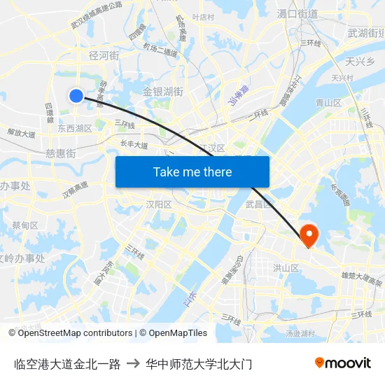 临空港大道金北一路 to 华中师范大学北大门 map