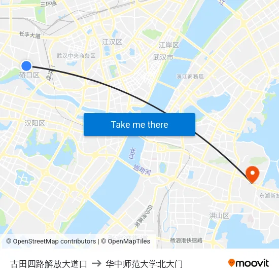 古田四路解放大道口 to 华中师范大学北大门 map