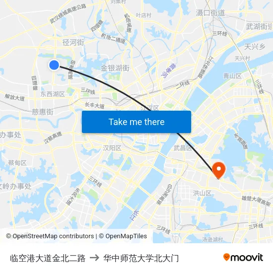 临空港大道金北二路 to 华中师范大学北大门 map