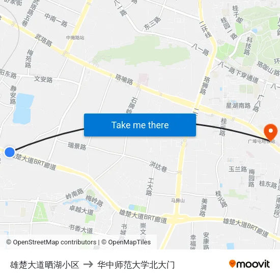 雄楚大道晒湖小区 to 华中师范大学北大门 map