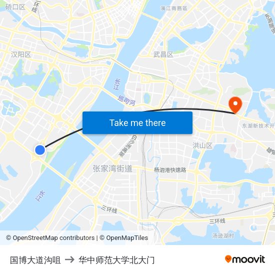 国博大道沟咀 to 华中师范大学北大门 map