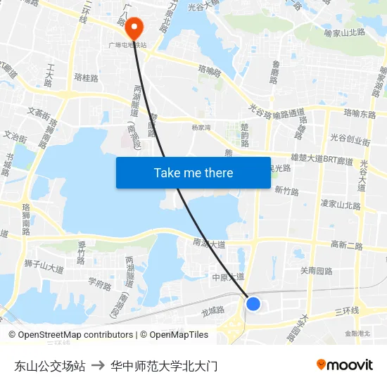 东山公交场站 to 华中师范大学北大门 map