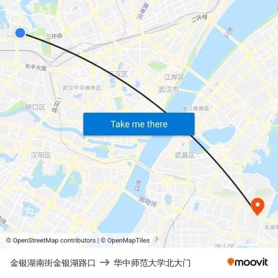 金银湖南街金银湖路口 to 华中师范大学北大门 map