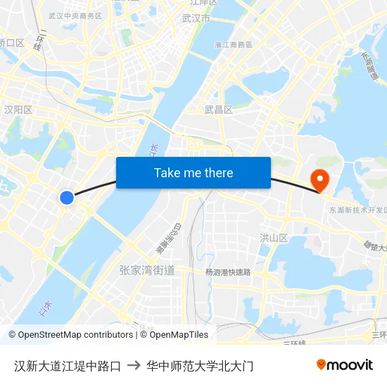 汉新大道江堤中路口 to 华中师范大学北大门 map