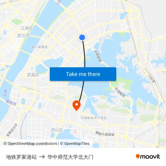 地铁罗家港站 to 华中师范大学北大门 map