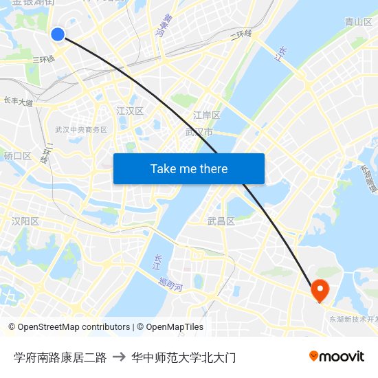 学府南路康居二路 to 华中师范大学北大门 map