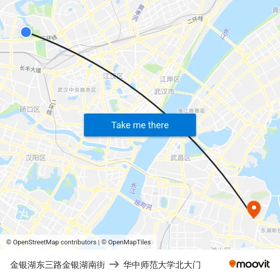 金银湖东三路金银湖南街 to 华中师范大学北大门 map