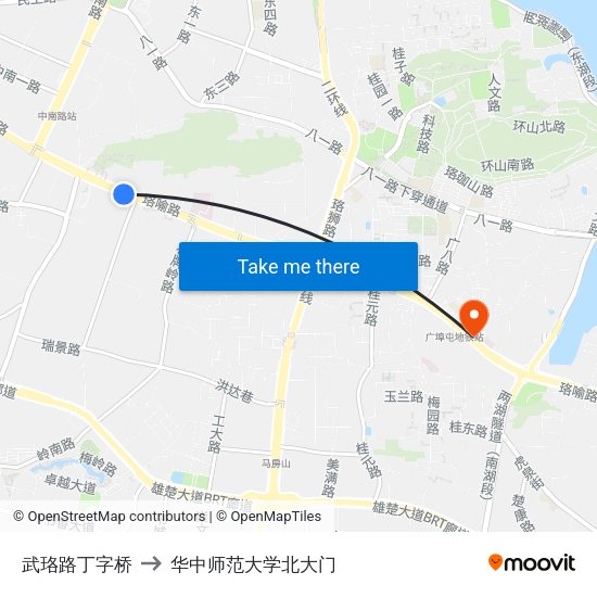 武珞路丁字桥 to 华中师范大学北大门 map
