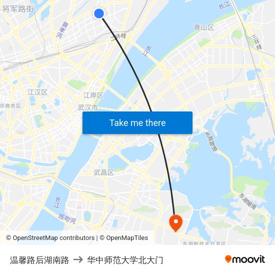 温馨路后湖南路 to 华中师范大学北大门 map