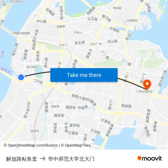 解放路鲇鱼套 to 华中师范大学北大门 map