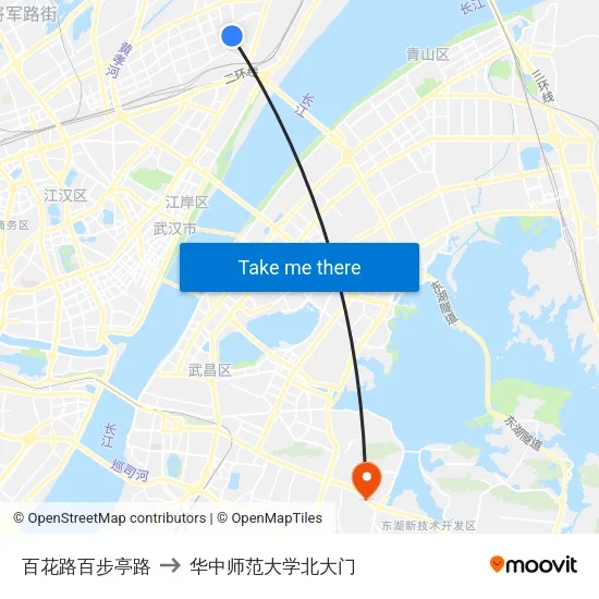 百花路百步亭路 to 华中师范大学北大门 map